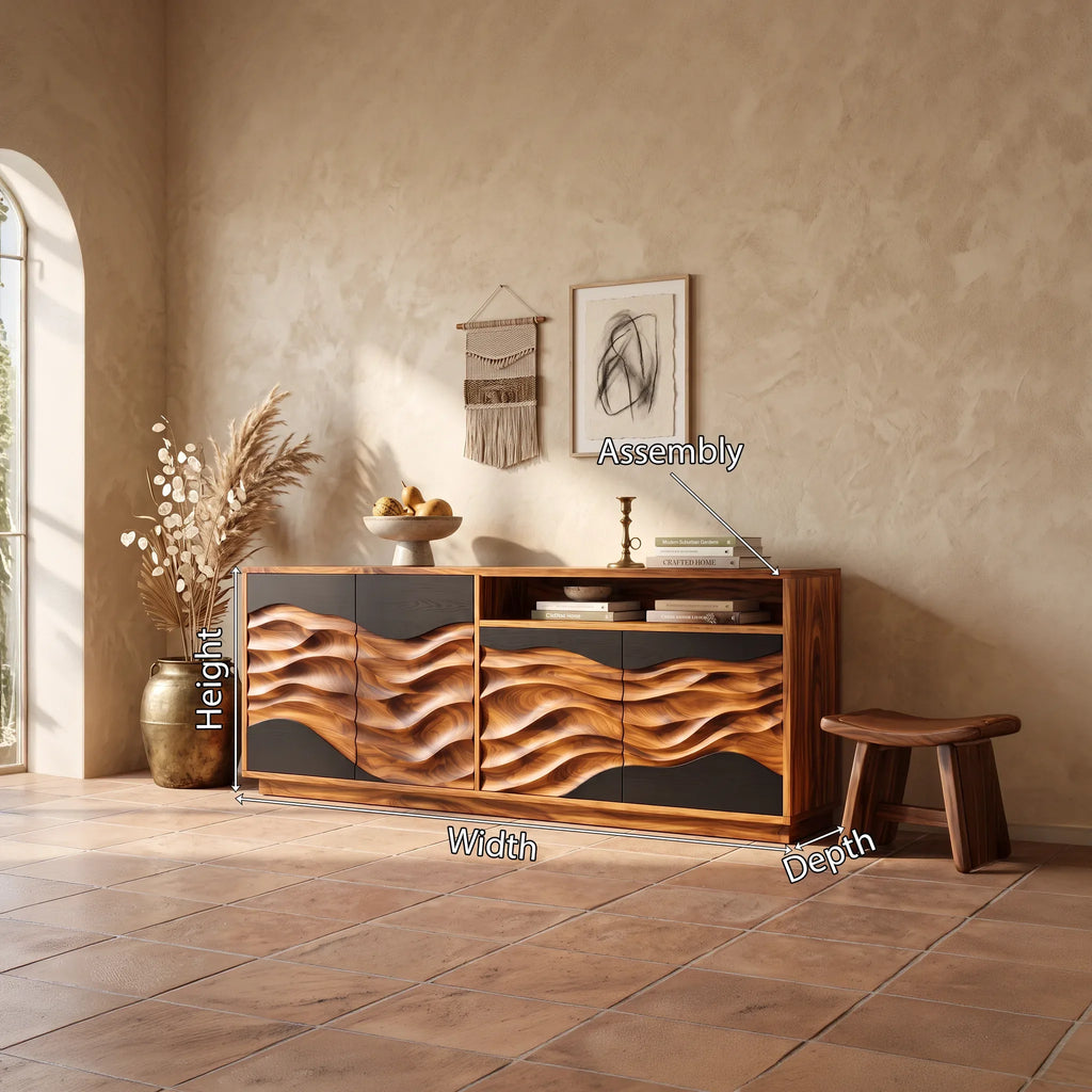 Modern Swirl Carved Sideboard Open Living Room