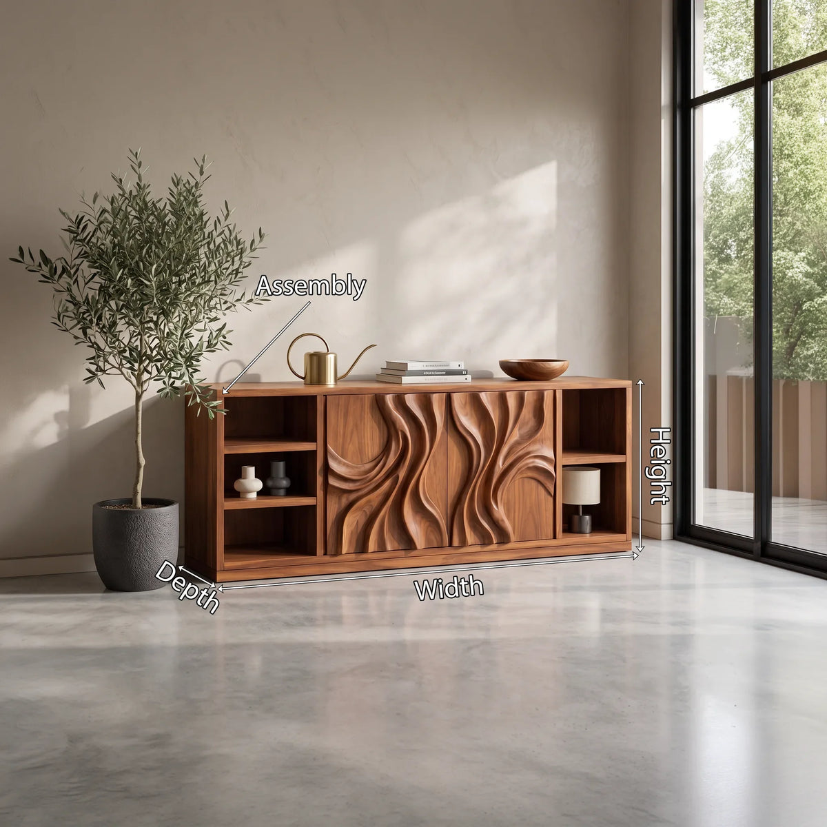Mid Century Grooved Carved Sideboard Modern Entryway