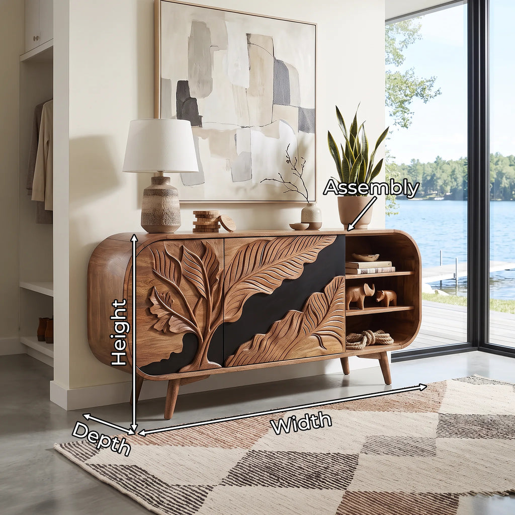 Organic Modern Carved Sideboard Cabinet Living Room
