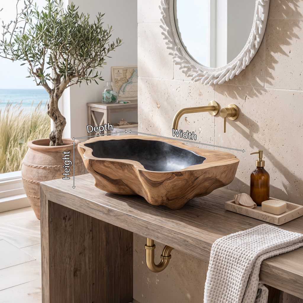 Handcrafted Mid Century Wood Wash Basin For Bathroom