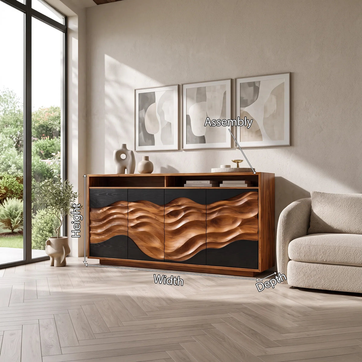 Minimalist Low Reeded Sideboard Modern Living Room