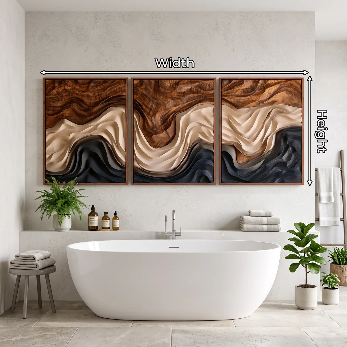 Rustic Layered Wave Triptych Wood Wall Art Spa