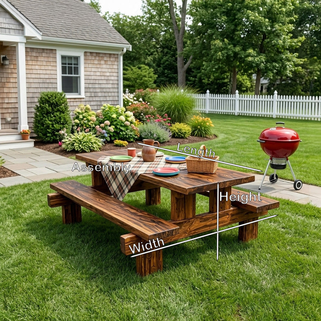 Minimalist Outdoor Picnic Table With Benches For Garden Or Cabin