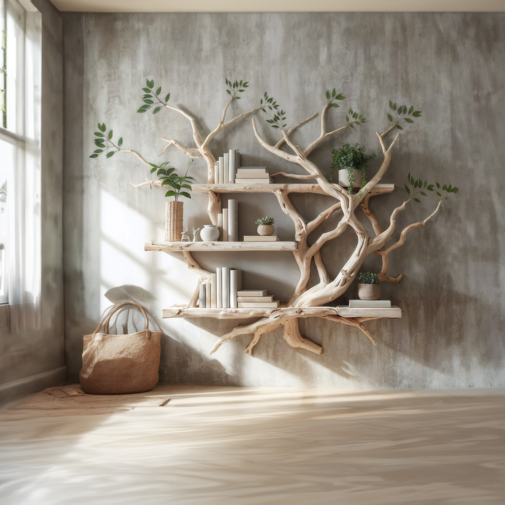 Solid Wood Tree Bookcase Wall Mount Bookshelf