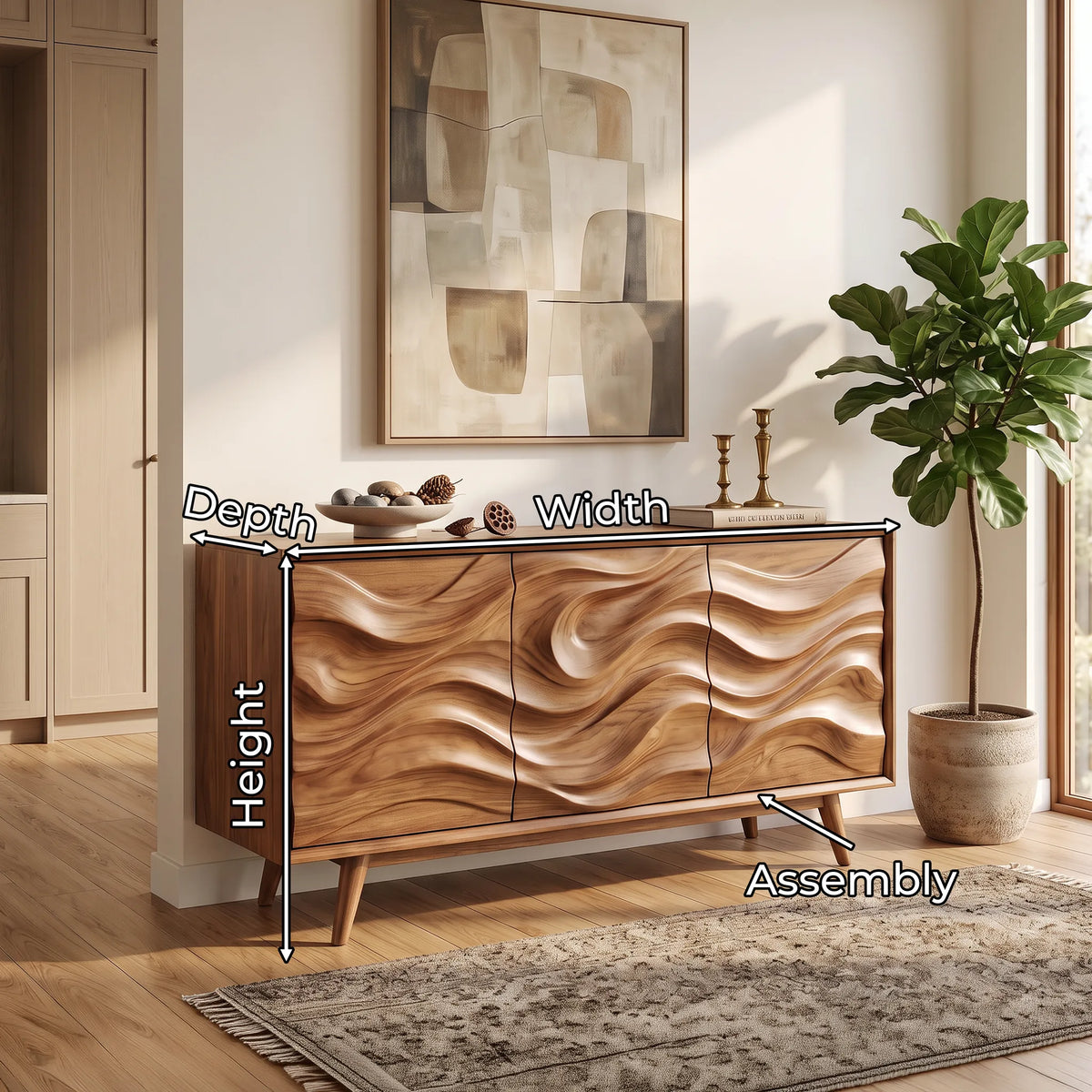 Organic Modern Wave Carved Sideboard Dining Room