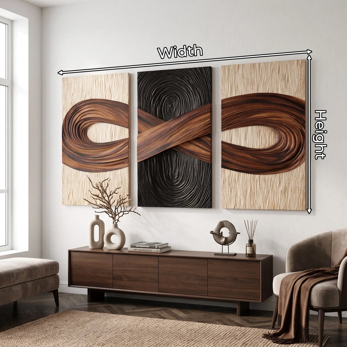 Handcrafted Infinity Wooden Wall Sculpture Modern Living Room