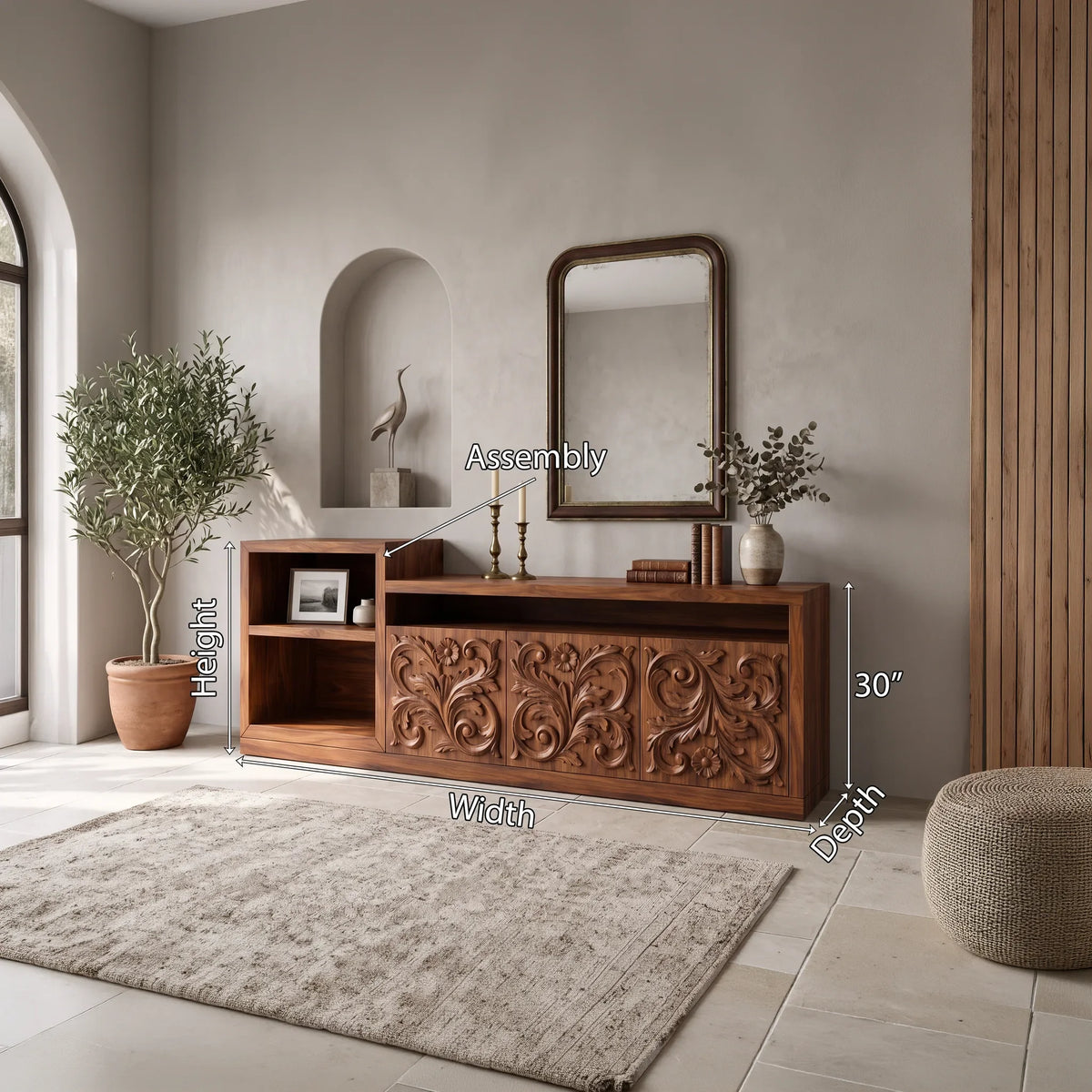 Organic Low Wave Carved Credenza Modern Living Room