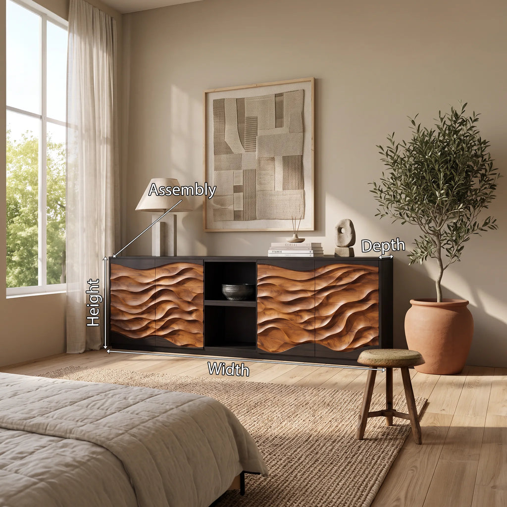 Modern Dune Carved Credenza Open Living Room