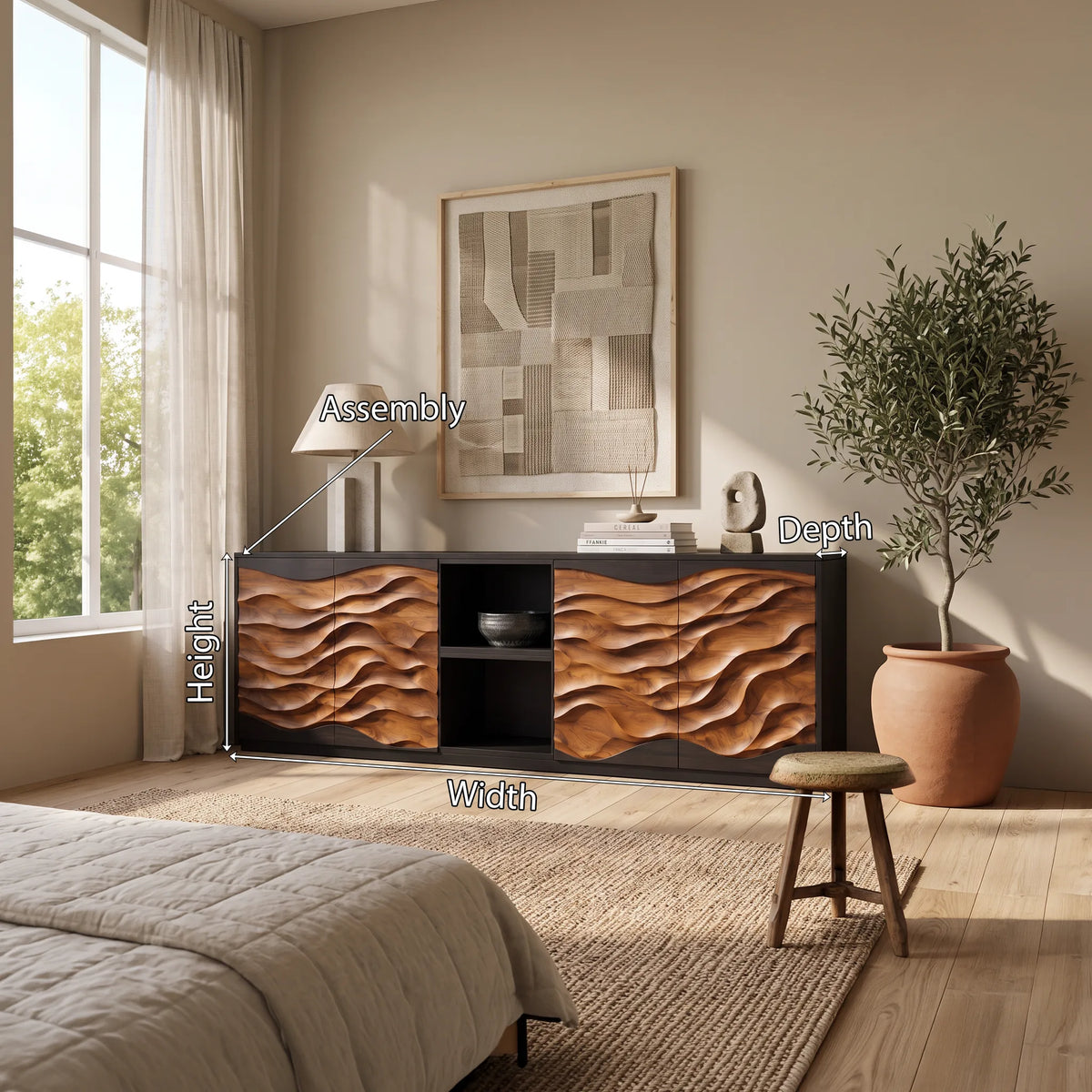 Modern Dune Carved Credenza Open Living Room