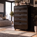 Rustic Tall Wooden 5 Drawer Dresser For Modern Farmhouse Bedroom