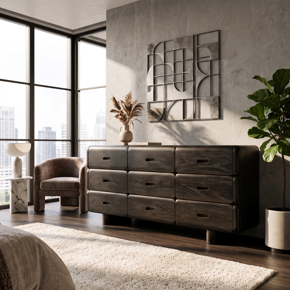 Rustic Solid Wood Dresser With Simple Low Frame For Bedroom