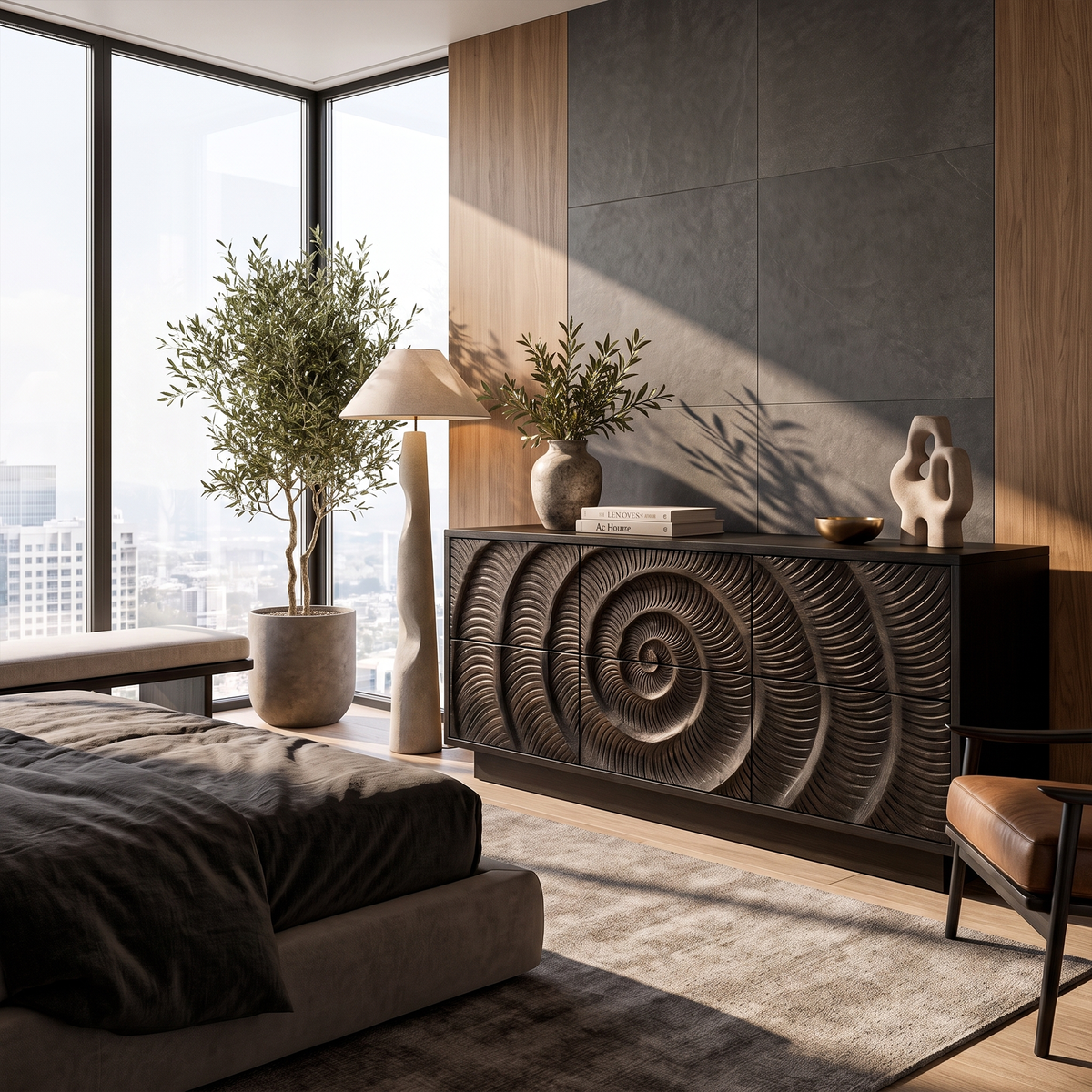 Contemporary Chest Dresser With Layered Circle Pattern For Bedroom