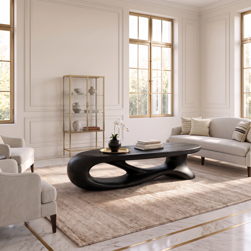 Modern Oval Coffee Table With Smooth Curved Profile For Living Room