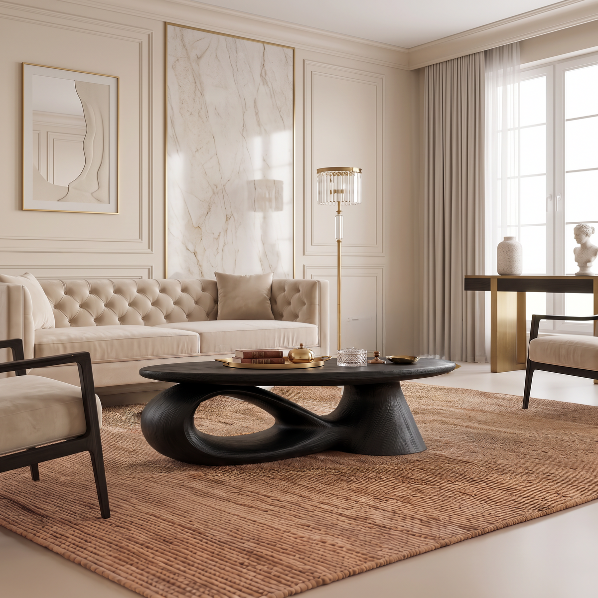 Organic Oval Coffee Table With Low Profile Form For Living Room