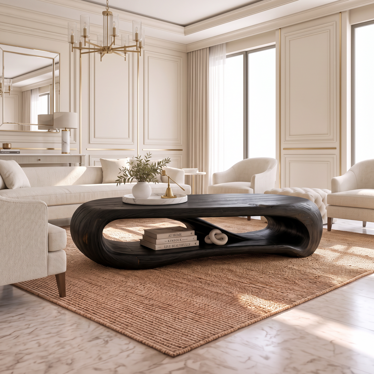 Modern Walnut Coffee Table With Soft Rounded Ends For Living Room