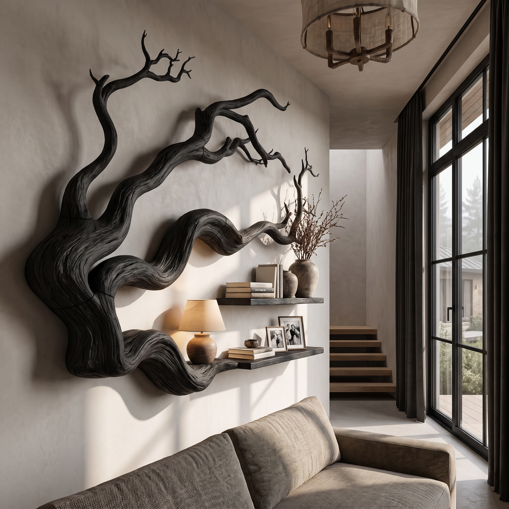 Modern Tree Bookshelf With Natural Branch Silhouette For Living Room