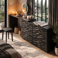 Scandinavian Wooden Dresser With L Shaped Desk Extension For Bedroom