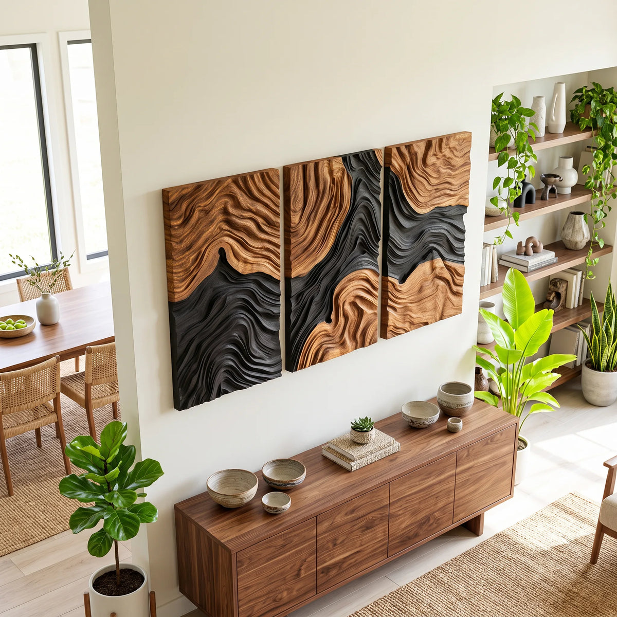 Mid Century Layered Landscape Wooden Wall Sculpture Hotel Suite