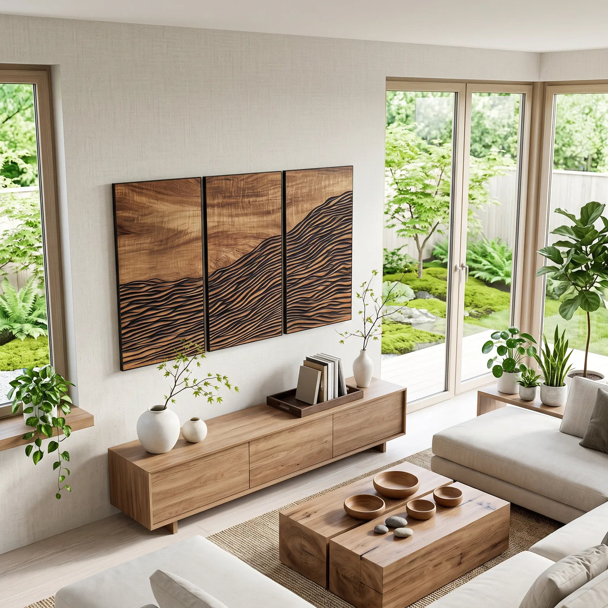 Coastal Abstract Wood Wall Art Master Bedroom
