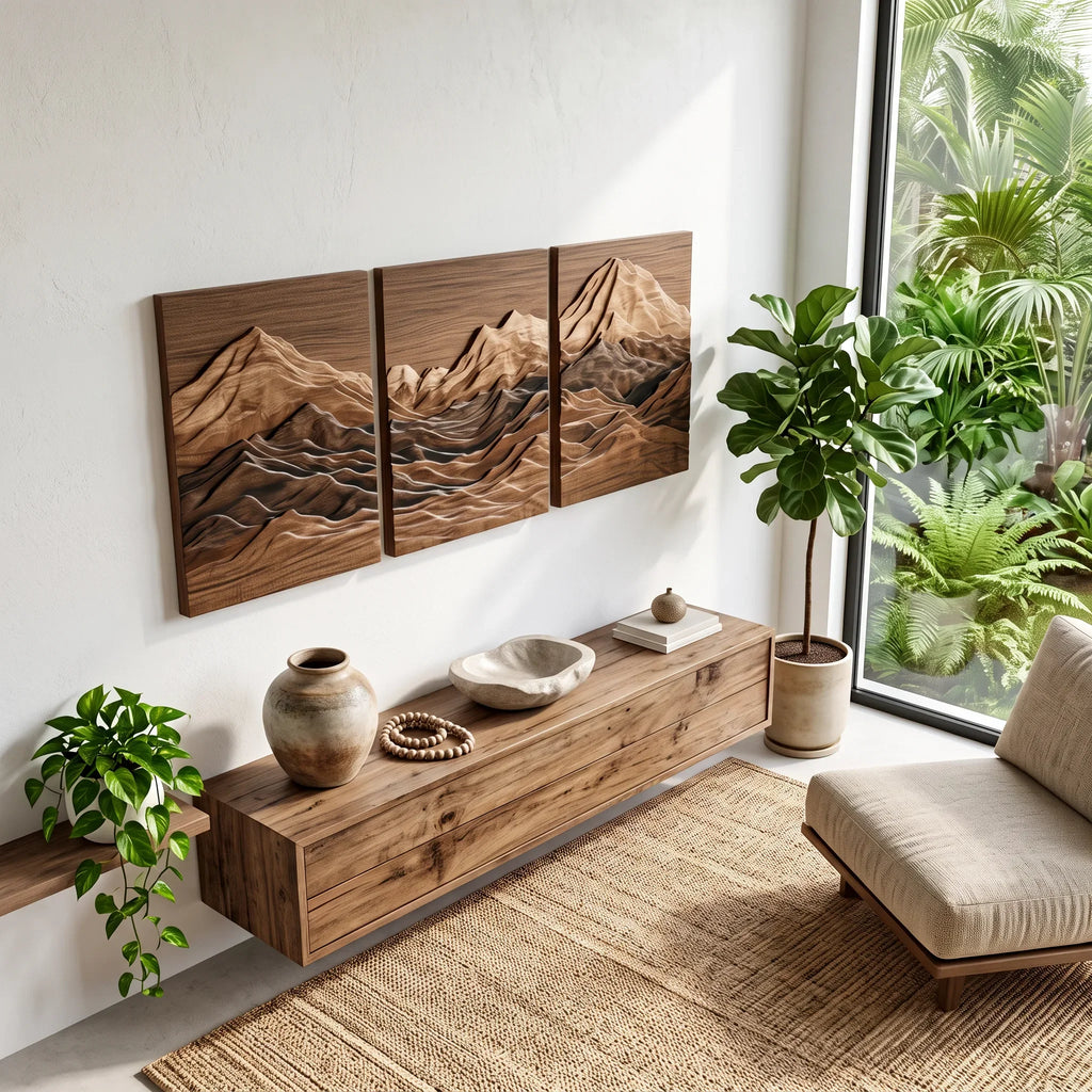 Rustic Mountain Wooden Wall Art Modern Entryway
