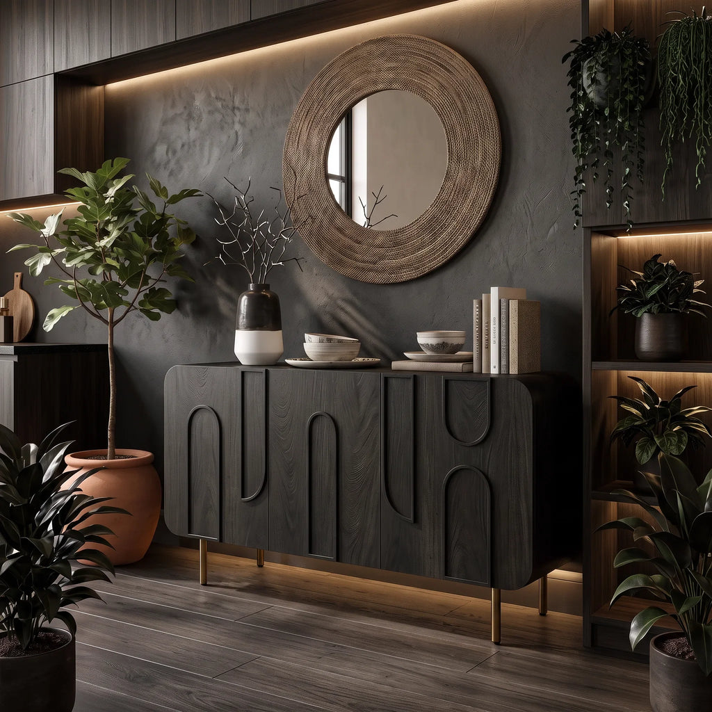 Mid Century Geometric Buffet Cabinet Living Room