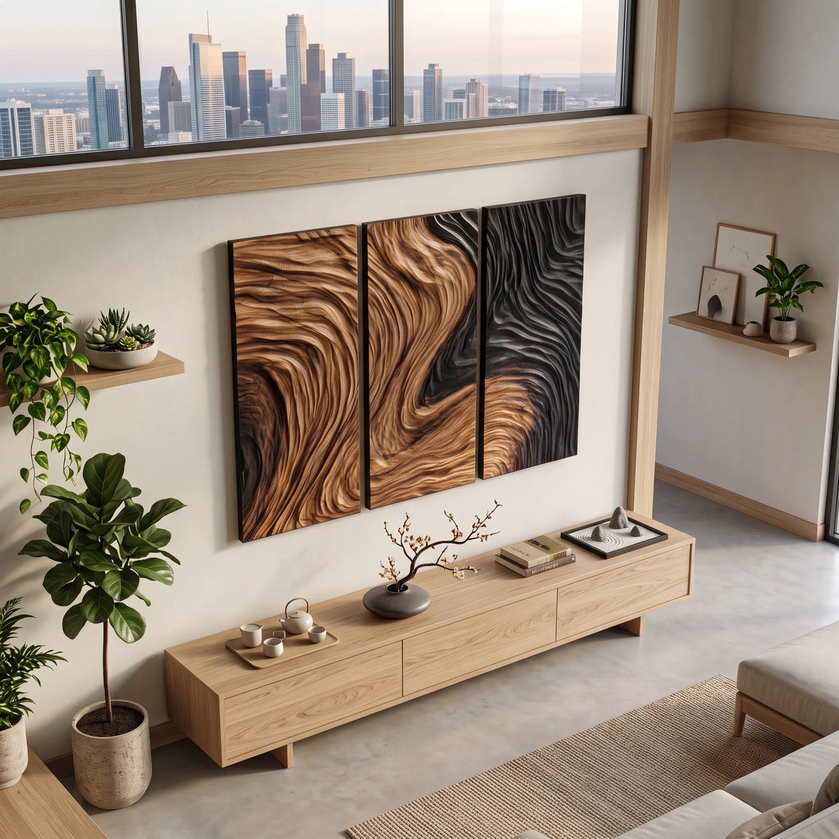 Coastal Modern Wooden Wall Art Master Bedroom