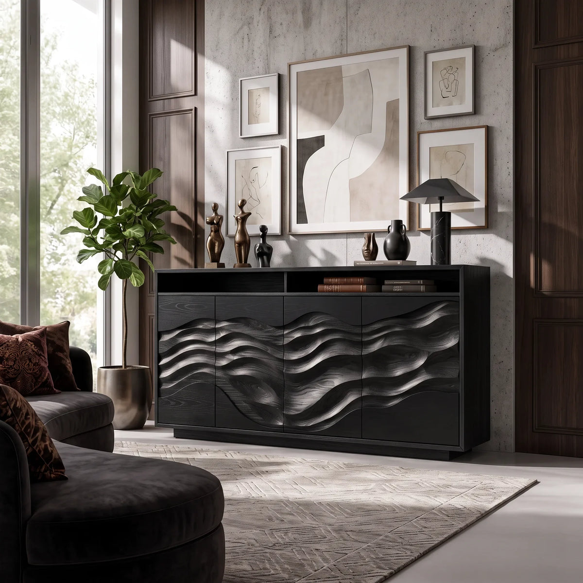Minimalist Low Reeded Sideboard Modern Living Room