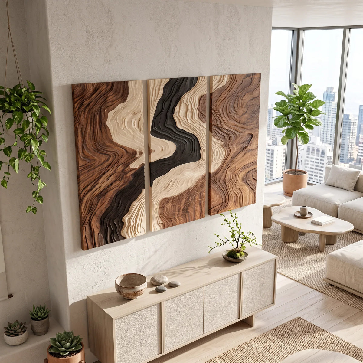 Contemporary Topographic Triptych Wall Art Luxury Bedroom