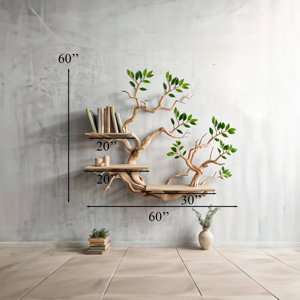 Driftwood Branch Shelves Carving Floating Bookshelf Wall