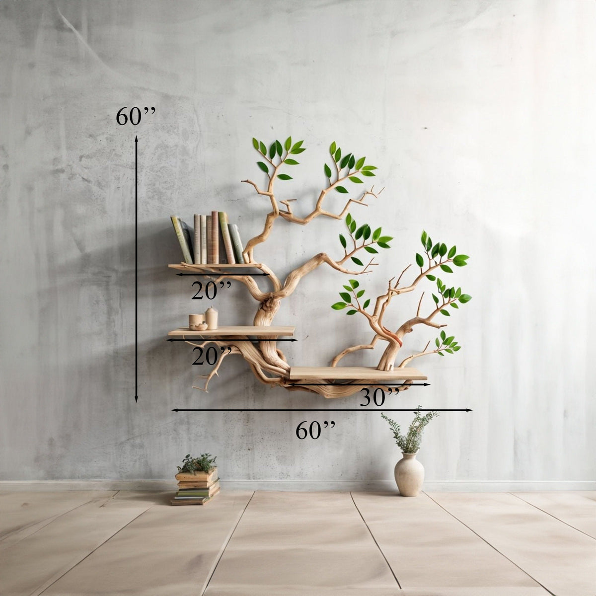Driftwood Branch Shelves Carving Floating Bookshelf Wall