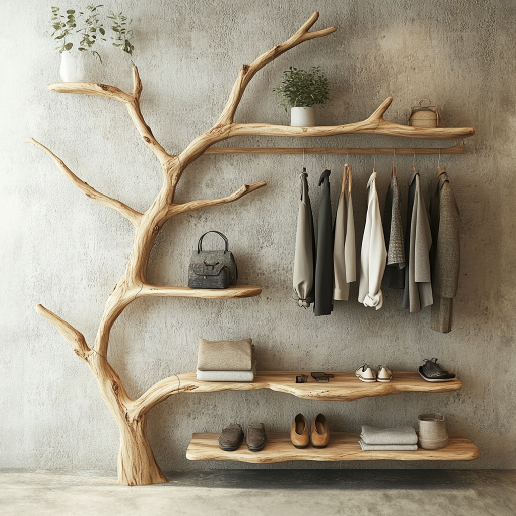 Solid Wood Coat Rack Wall Mount Wooden Shoe Stand Coat Rack