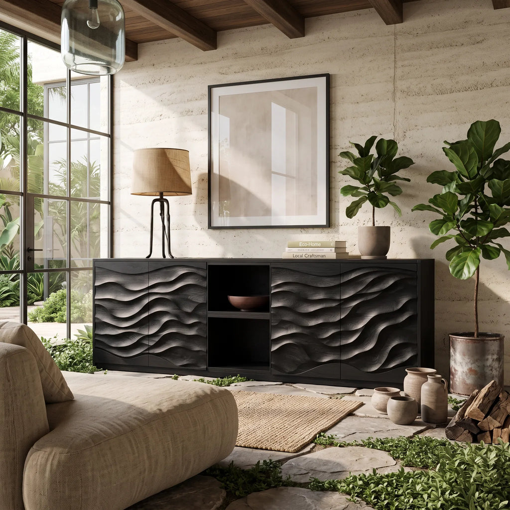 Modern Dune Carved Credenza Open Living Room