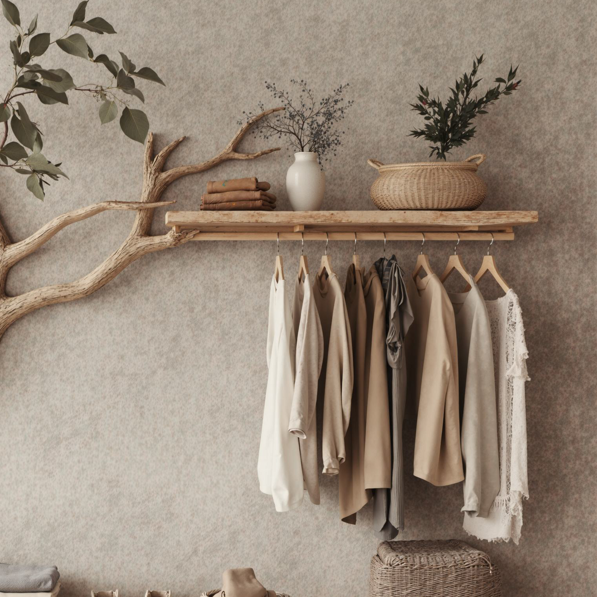 Solid Wood Coat Hanger Stand Coat Rack With Shelf Decorative Hooks