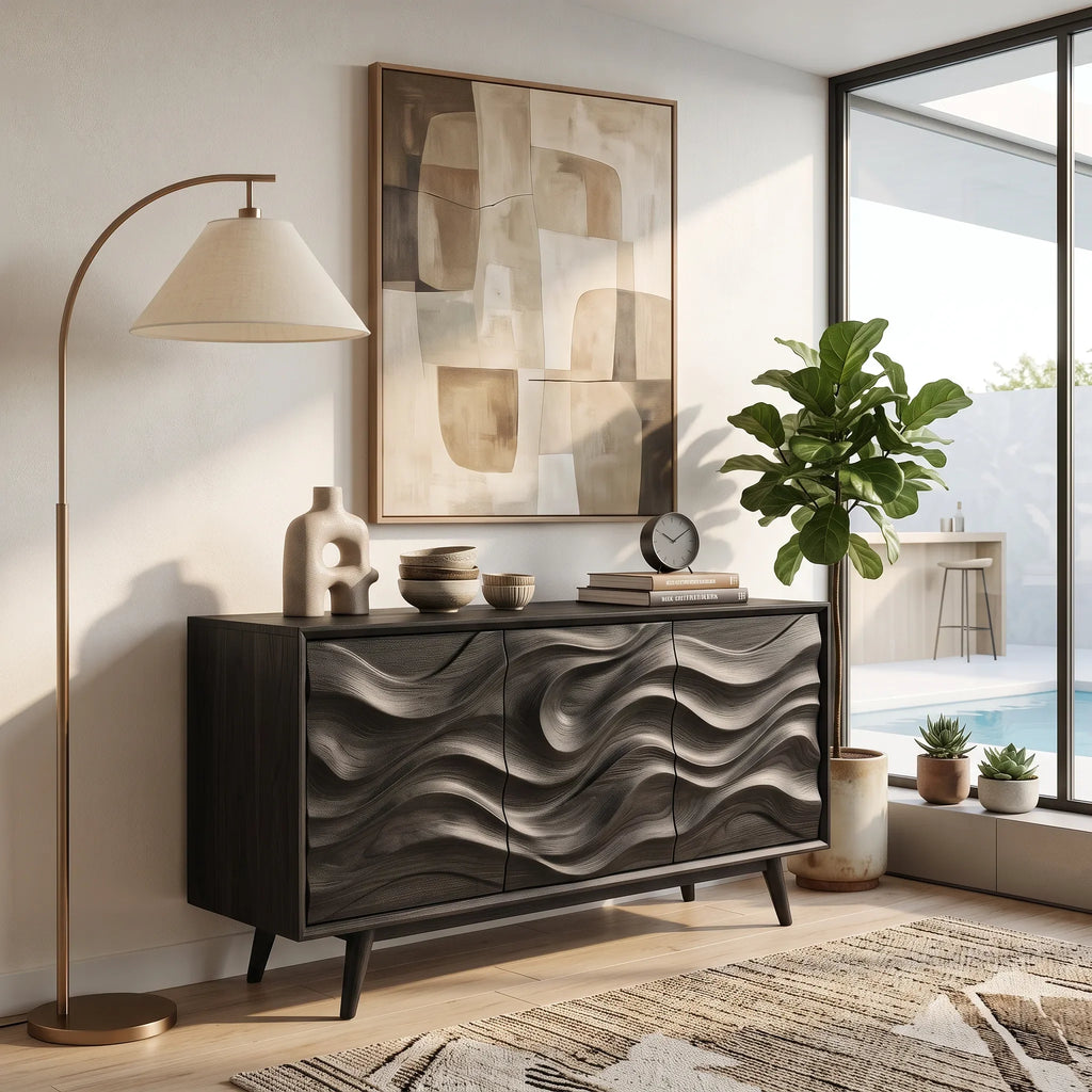 Organic Modern Wave Carved Sideboard Dining Room