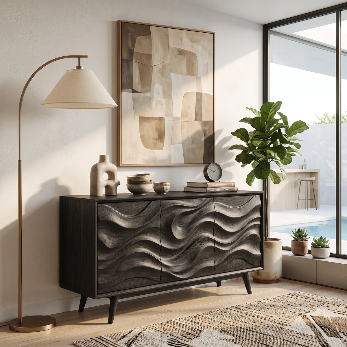 Organic Modern Wave Carved Sideboard Dining Room