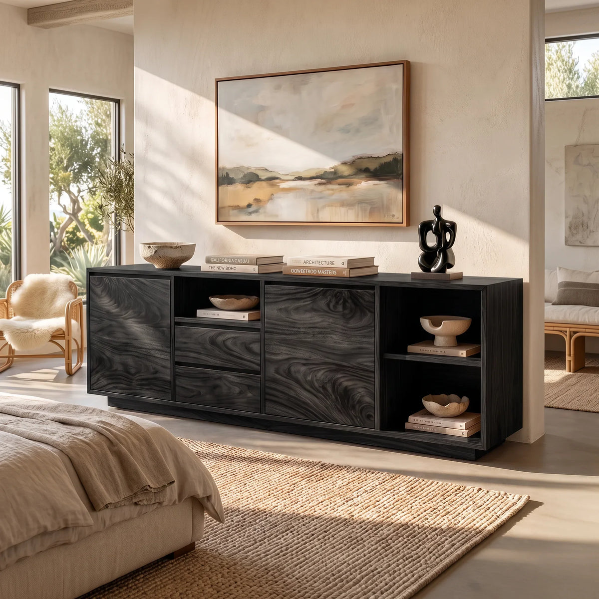 Modern Ripple Front Sideboard Open Entryway Hallway