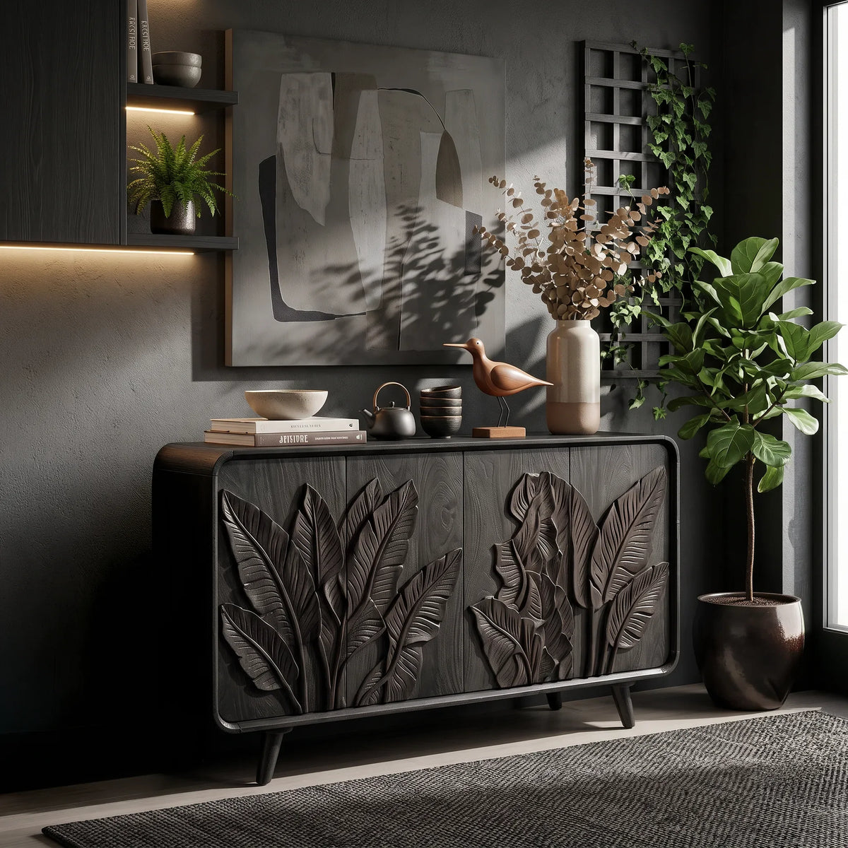 Handcrafted Botanical Sideboard Cabinet Dining Room