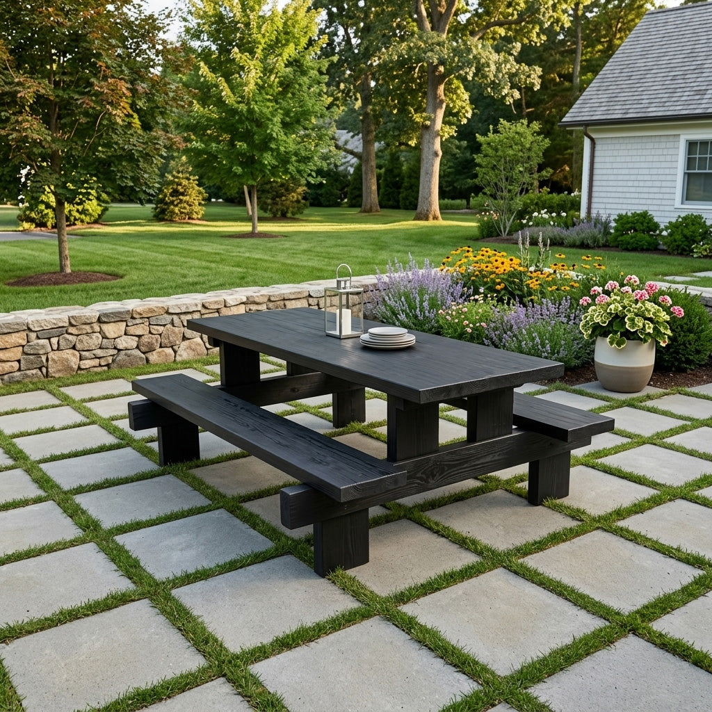 Minimalist Outdoor Picnic Table With Benches For Garden Or Cabin