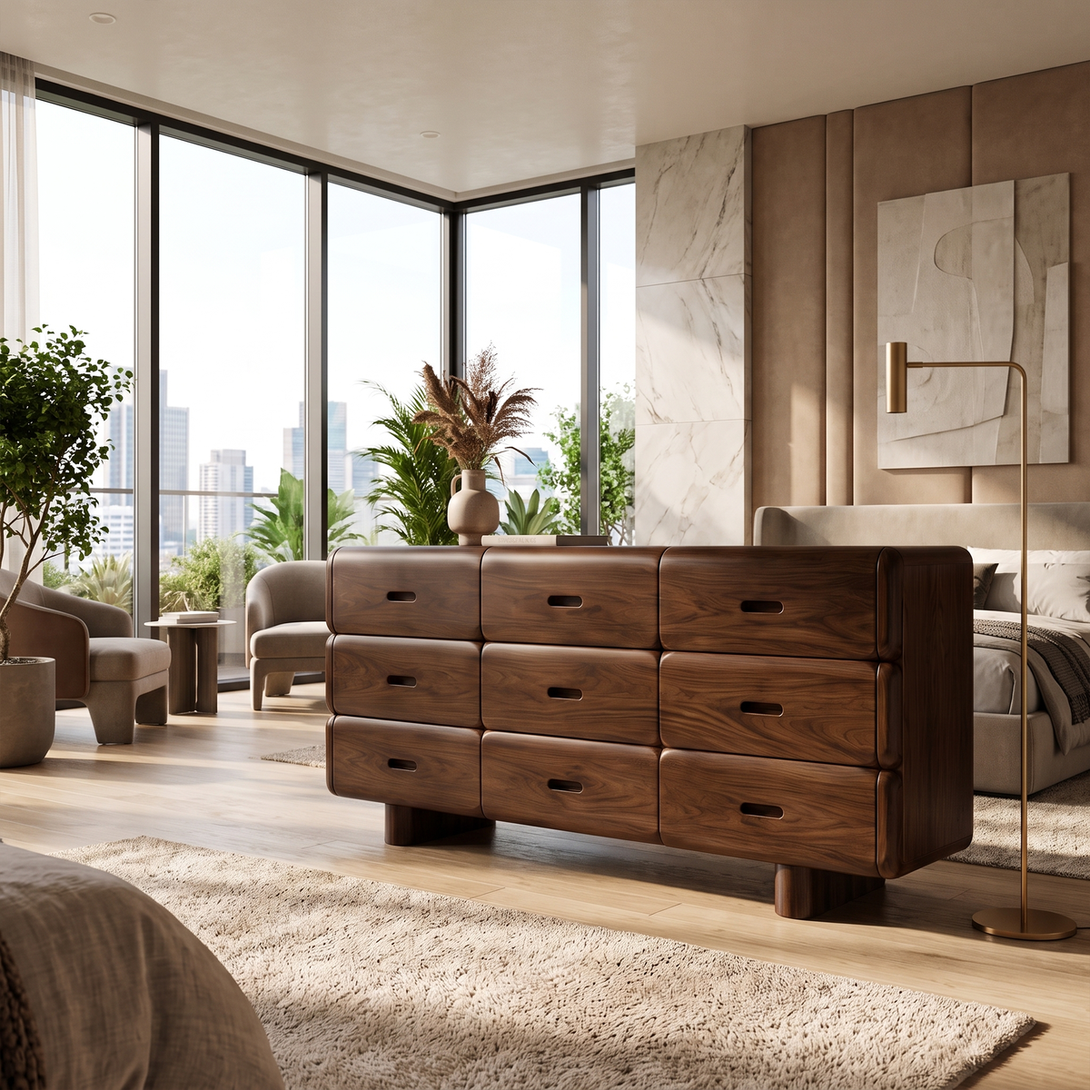 Rustic Solid Wood Dresser With Simple Low Frame For Bedroom