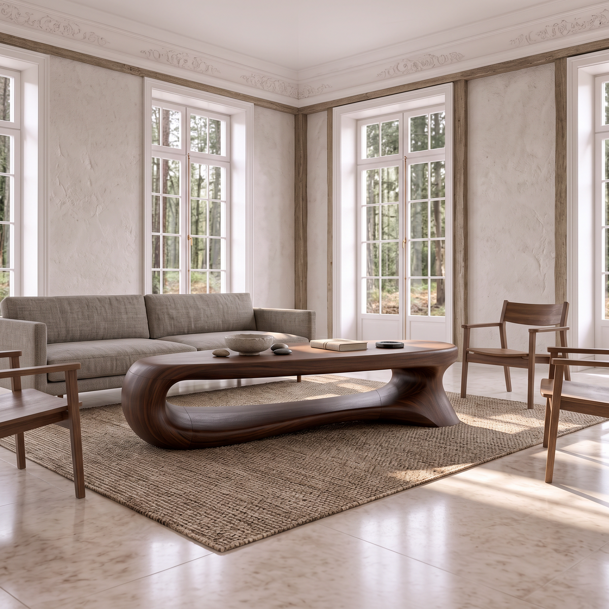 Contemporary Wooden Coffee Table With Oval Top Design For Living Room
