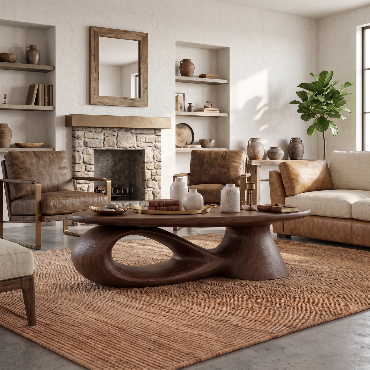 Organic Oval Coffee Table With Low Profile Form For Living Room