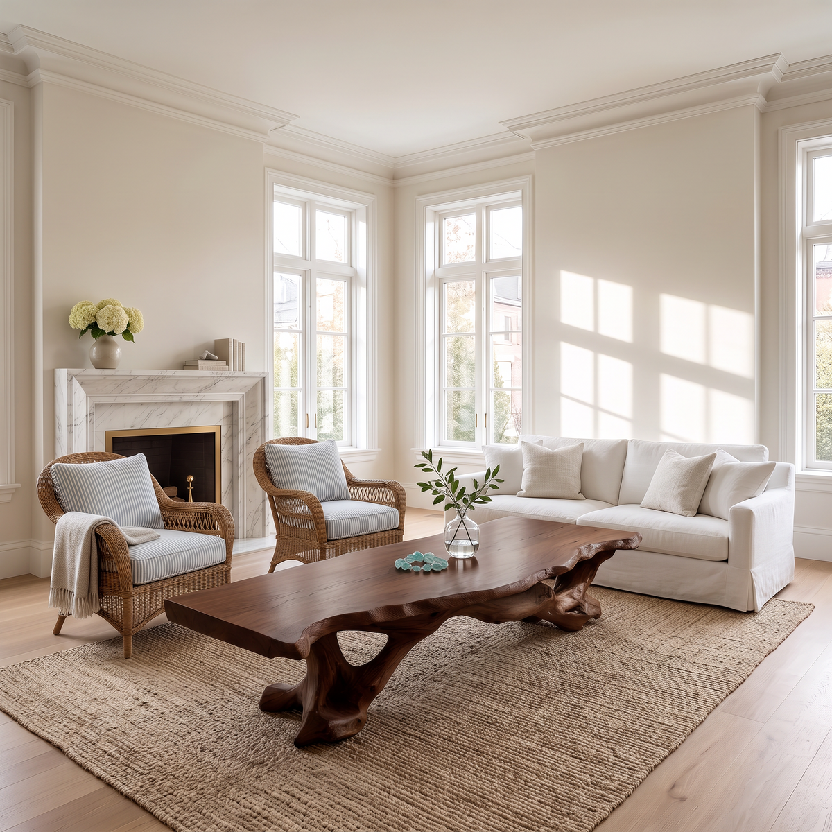 Rustic Coffee Table With Raised Natural Wood Grain Top For Living Room