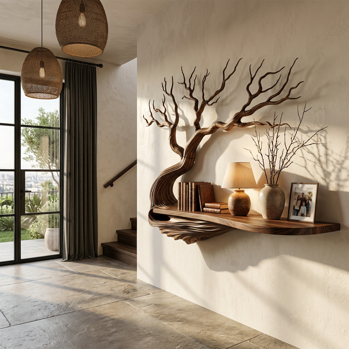 Mid Century Tree Bookcase With Asymmetrical Branch Design For Bedroom