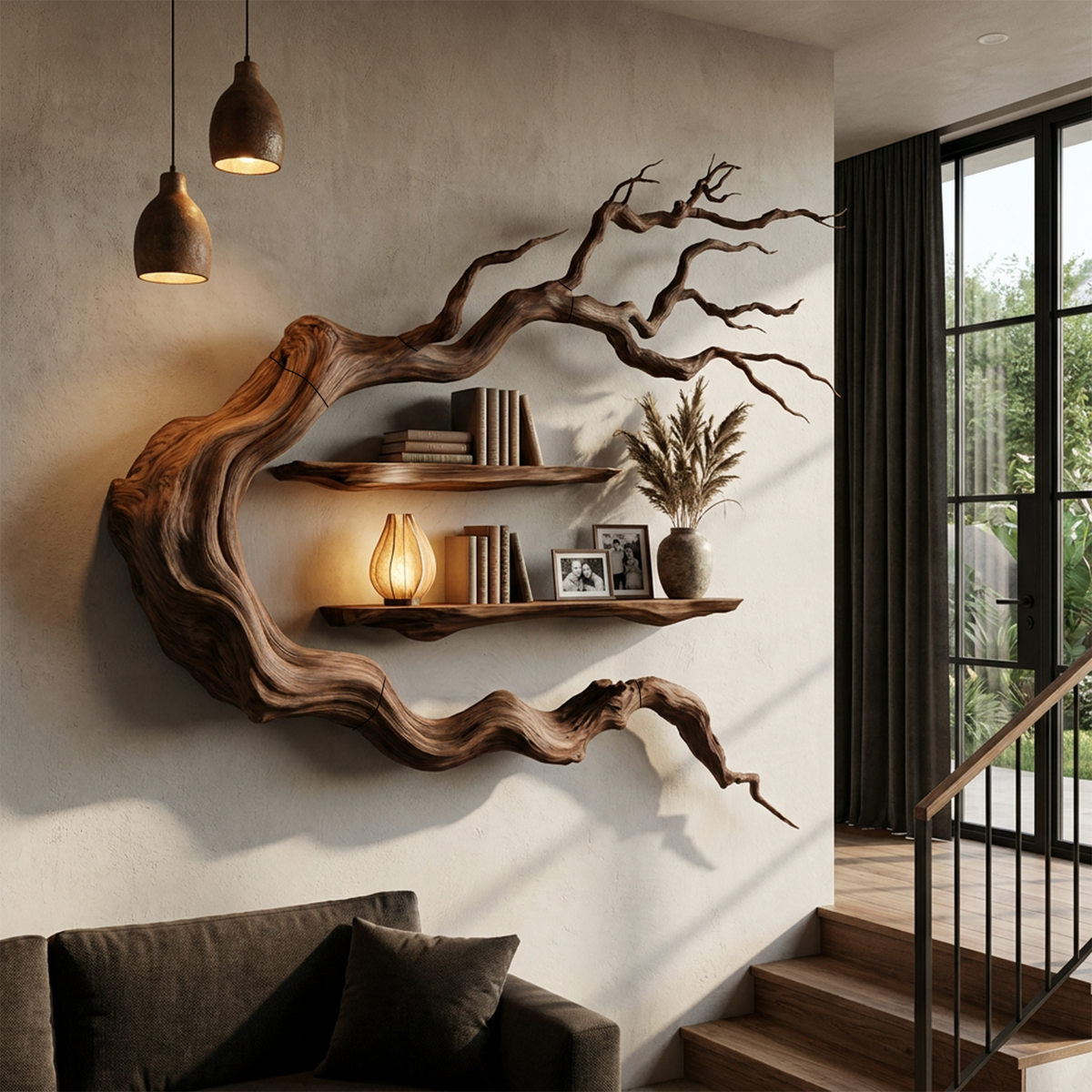 Modern Tree Bookshelf With Sculptural Wall Branch Design For Living Room