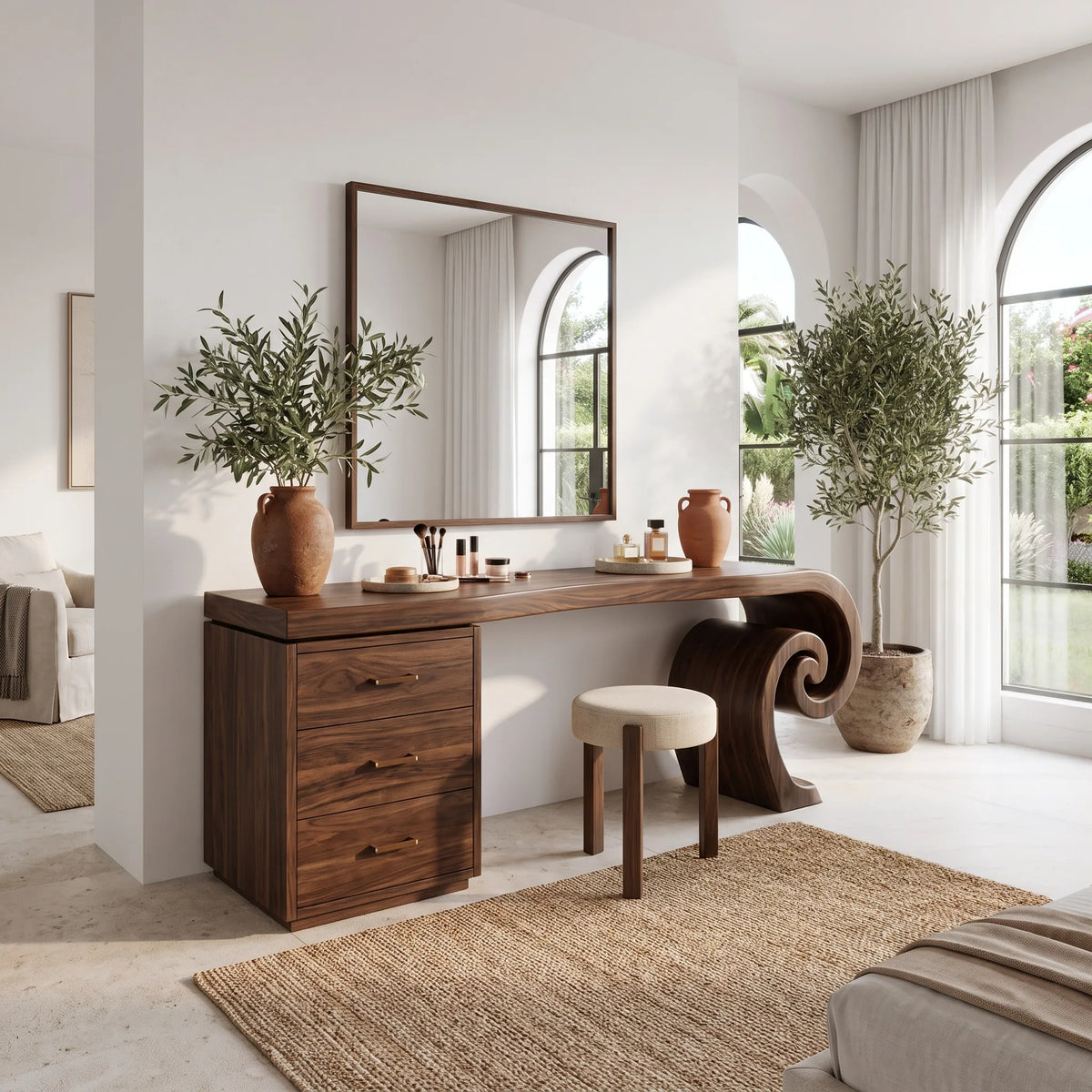 Tranquil Vanity Desk Dressing Table Makeup Vanity Spiral Accent For Bedroom