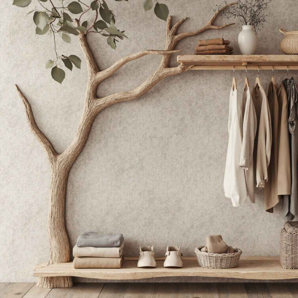 Solid Wood Coat Hanger Stand Coat Rack With Shelf Decorative Hooks