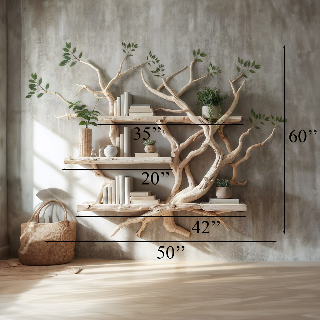 Solid Wood Tree Bookcase Wall Mount Bookshelf