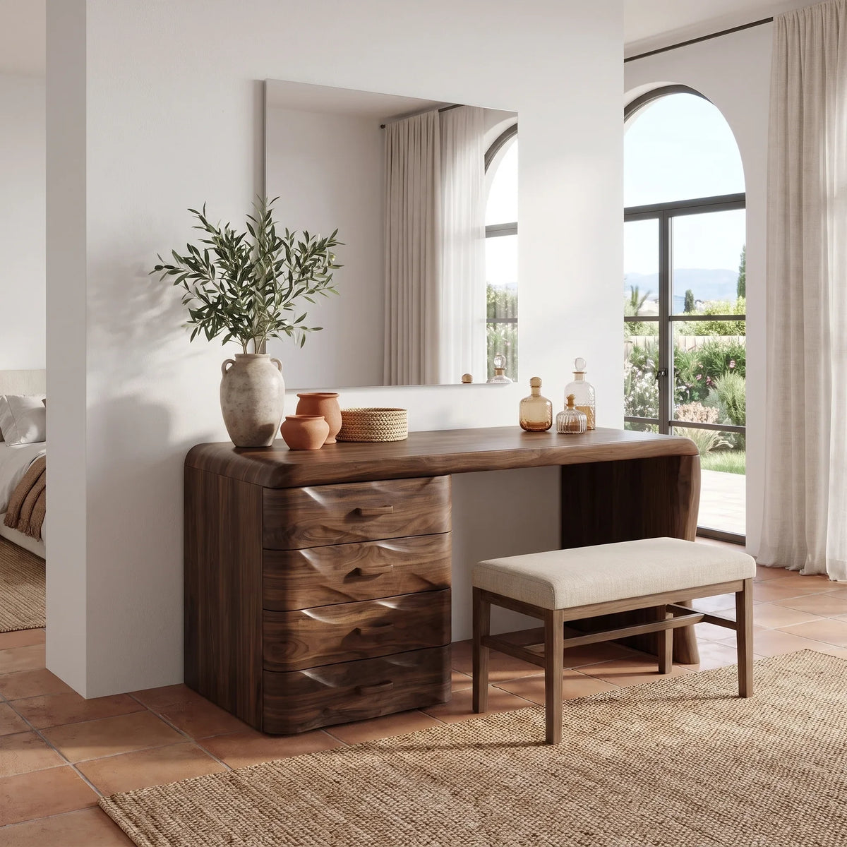 Sophisticated Modern Vanity Desk Makeup Vanity Wave Drawers For Bedroom