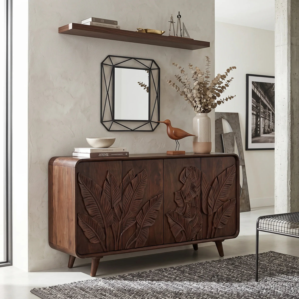 Handcrafted Botanical Sideboard Cabinet Dining Room