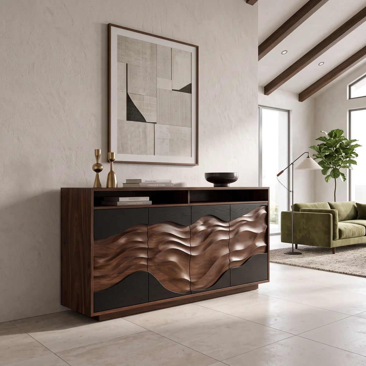 Minimalist Low Reeded Sideboard Modern Living Room